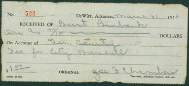 Receipt of Burt Burbank for Gen. County fee for city marshall