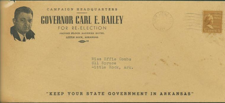 Envelope from re-election campaign of Governor Carl E. Bailey