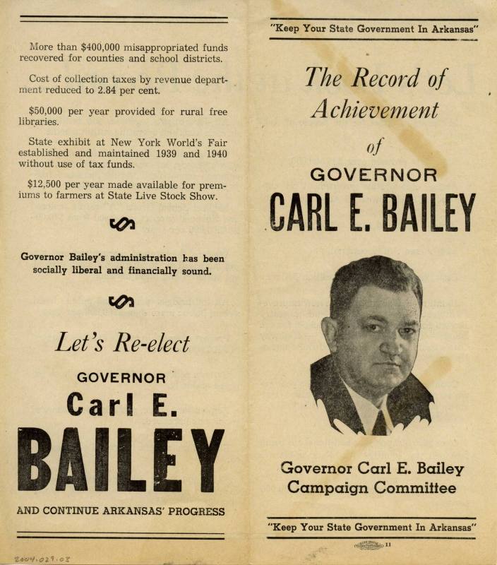 Pamphlet, Campaign - Governor Carl Bailey