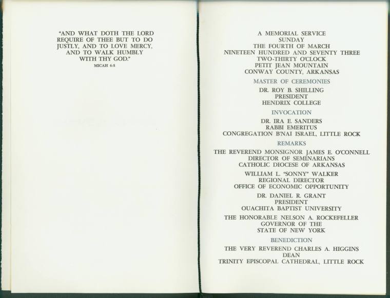 Program from Rockefeller’s memorial service in 1973