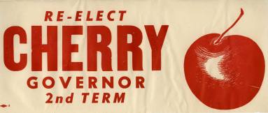 1953 Re-Elect Governor Cherry, 2nd Term Bumper Sticker