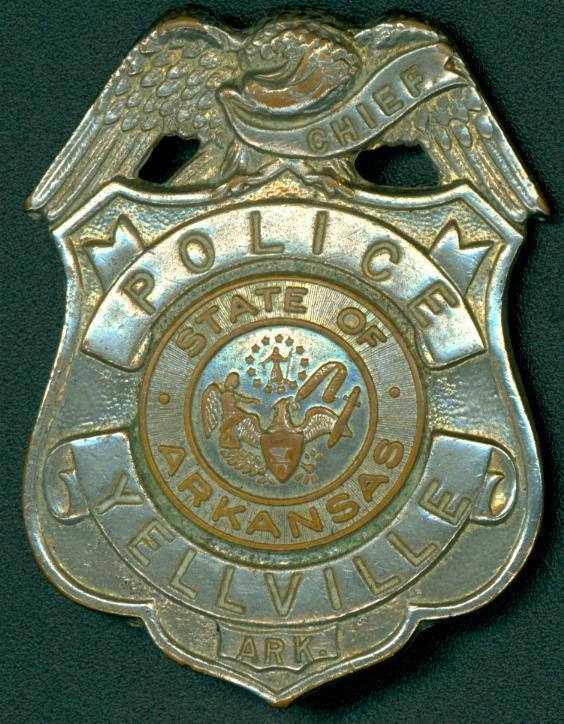 Silver badge for the Chief of Police in Yellville, Arkansas. 