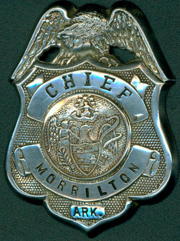 Silver hat badge for the Chief of Police in Morrilton, Arkansas.