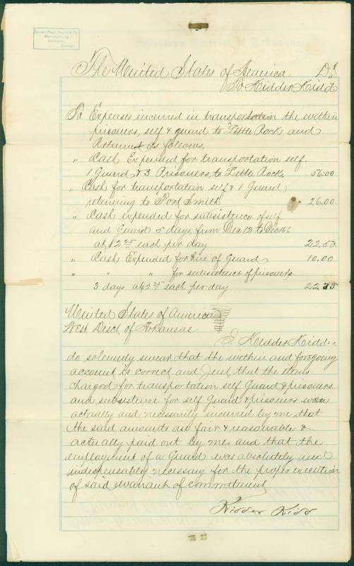 12-18-1874 Letter concerning the transportation of prisoners