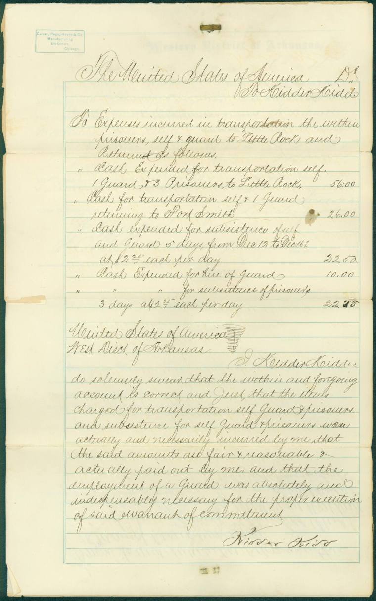 12-18-1874 Letter concerning the transportation of prisoners