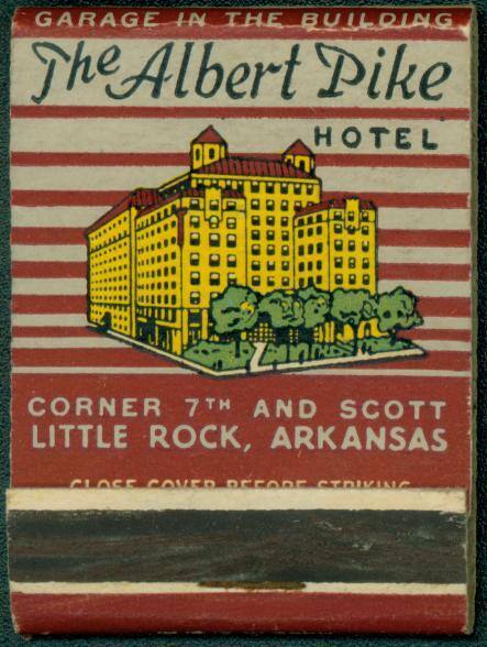 Matchbook advertising for the Albert Pike Hotel.