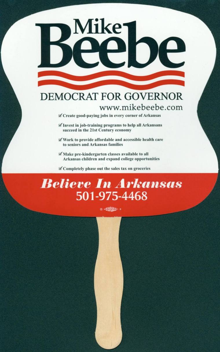 Mike Beebe for Governor Red and white fan.