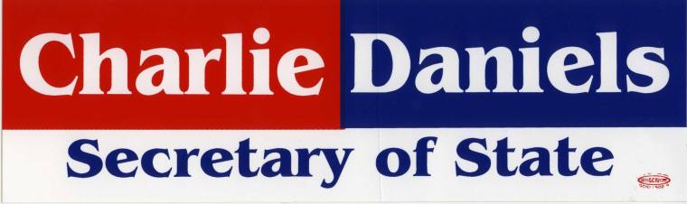 Bumper sticker that reads, "Charlie Daniels, Secretary of State."