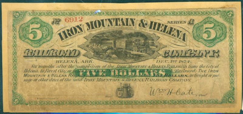 Scrip, Arkansas Railroad - Five Dollars