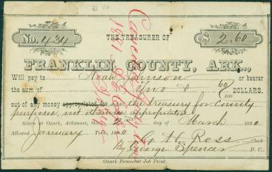 Franklin County Treasury Warrant for county expenses.