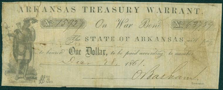 Scrip, Arkansas Confederate - One Dollar