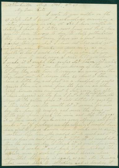 Letter dated October 11, 1867 to Kate Broach from MS Narson