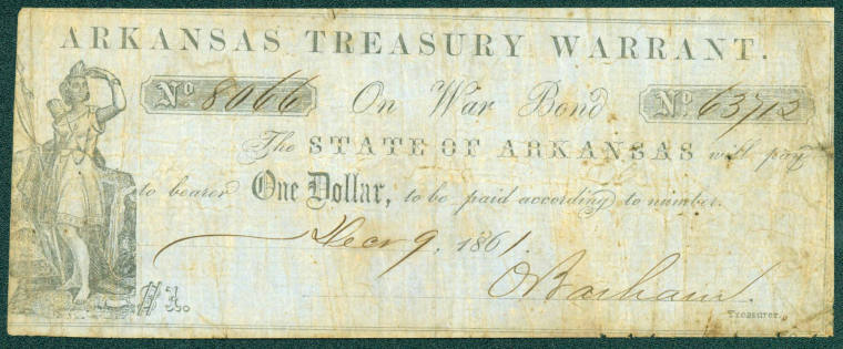 Scrip, Arkansas Confederate - One Dollar