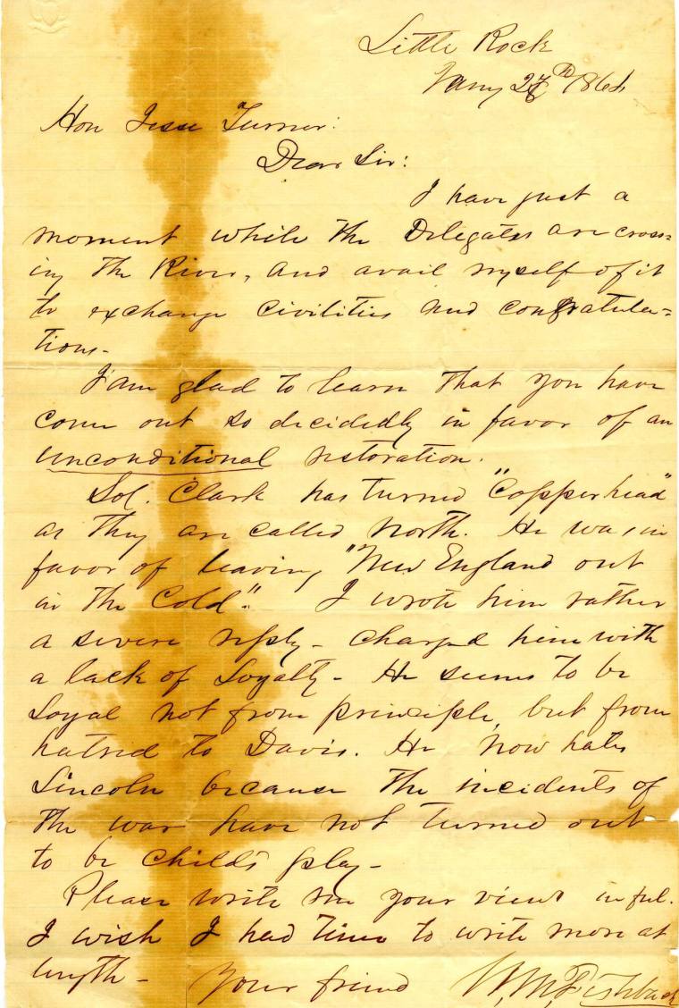 Letter from Gov. Fishback to Hon. Jesse Turner of Van Buren, AR