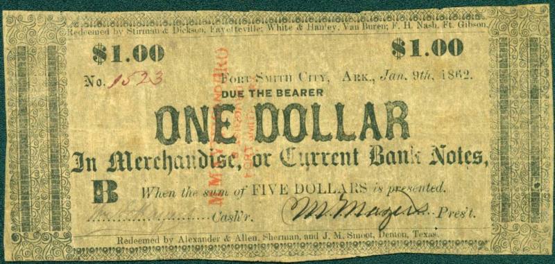 Scrip, Arkansas Confederate - One Dollar