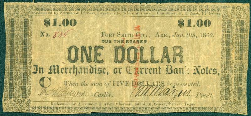 One dollar note from M. Mayers & Bro    January 9, 1862