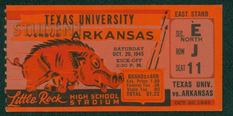 1945 University of Arkansas Student Football Ticket