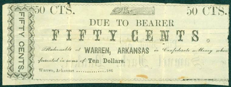 Scrip, Arkansas Confederate - 50 cent note