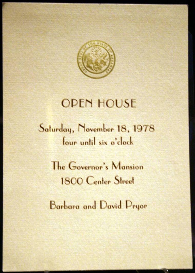 Invitation, Governor's Manson Open House - Governor David Pryor