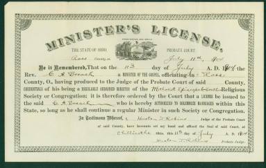 Minister's License for CA Broach.