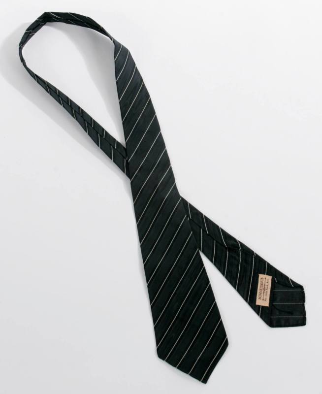 Gov Bailey's, black silk with white diagonal stripes, necktie