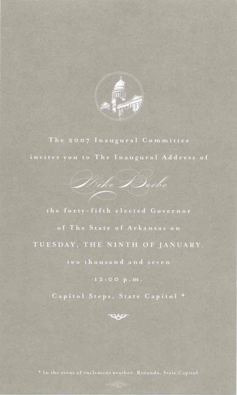 AR Politics - 2007 Mike Beebe Inaugural Ball Invitation