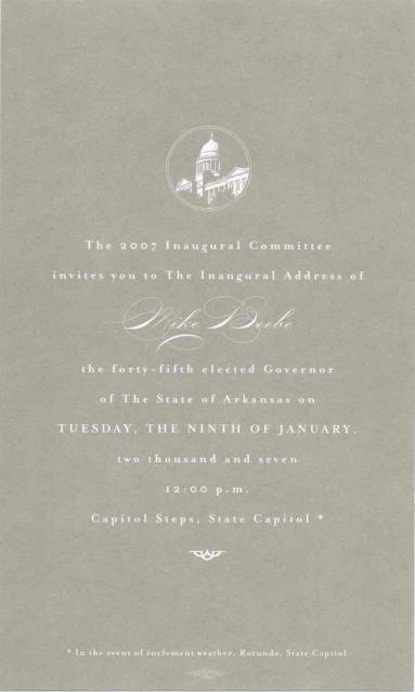 AR Politics - 2007 Mike Beebe Inaugural Ball Invitation