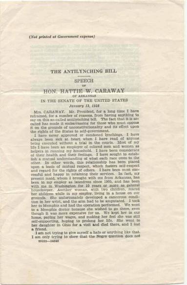 AR Politics - Hattie Caraway's anti-lynching bill speech